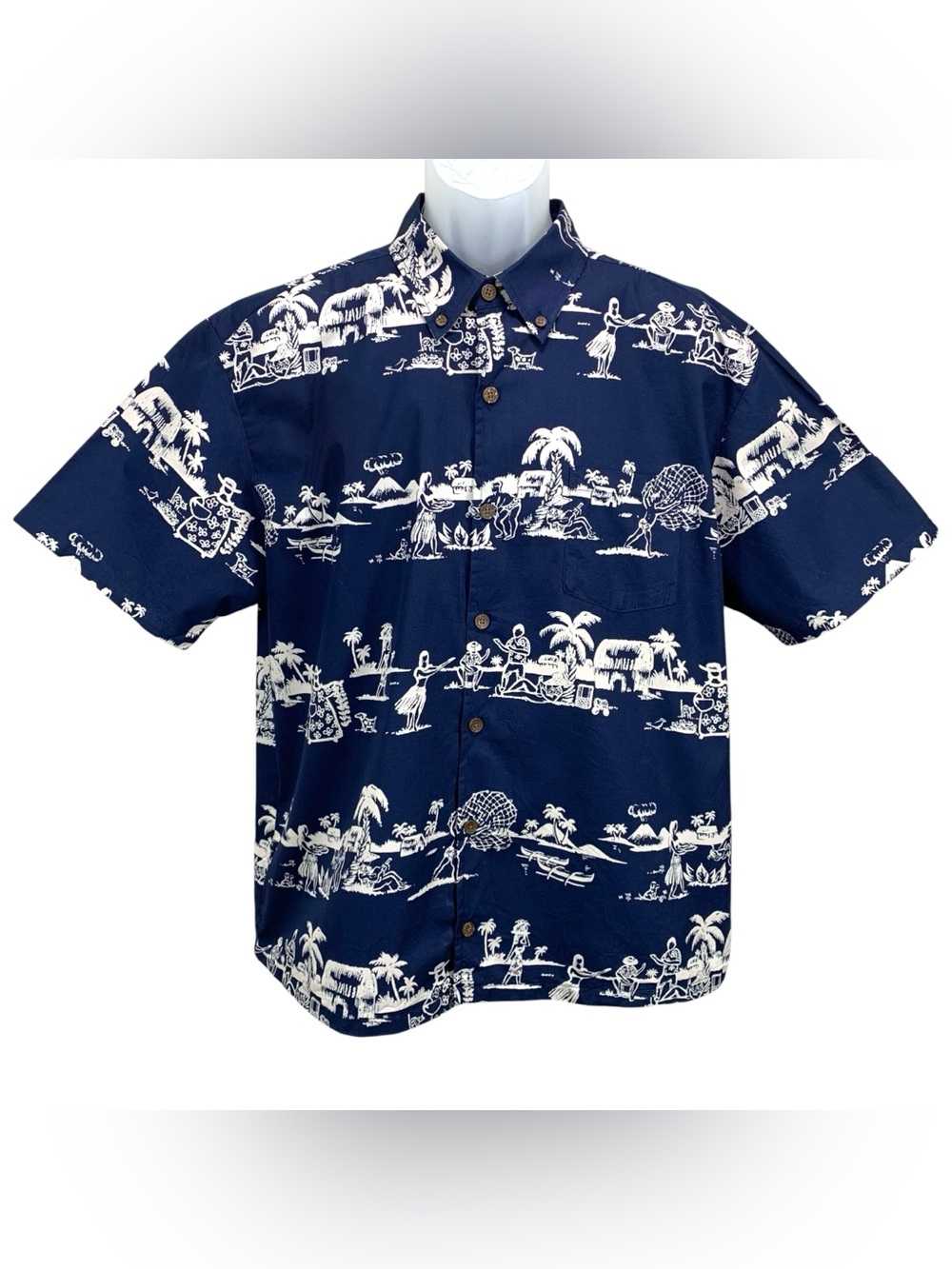 Kahala Duke Kahanamoku Men’s Large Blue Hawaiian‎ Aloha Shirt Made in Hawaii USA